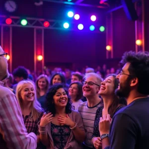 Audience enjoying John Mulaney's comedy performance at a theater