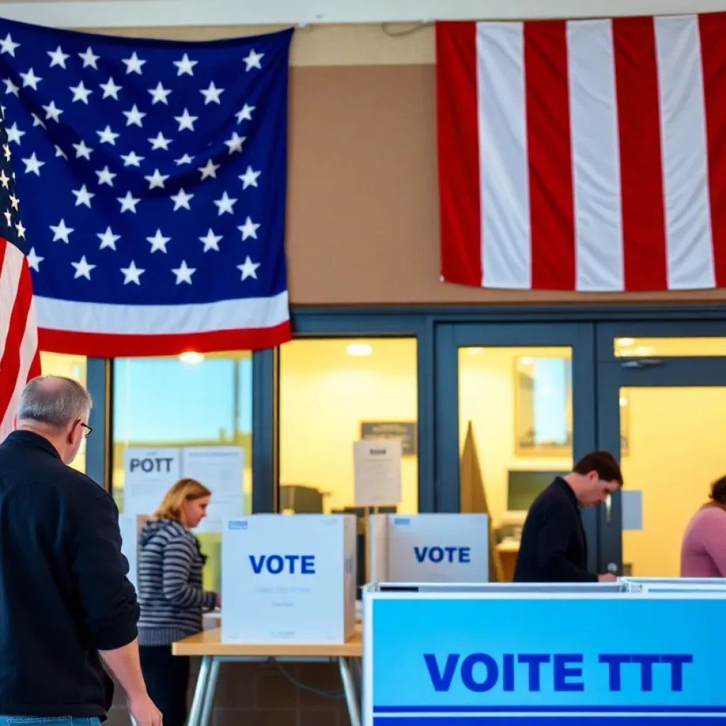 Political campaign scene featuring voters and a law office.
