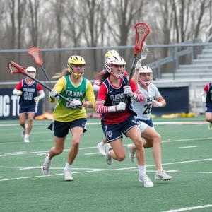 Le Moyne College men's lacrosse team playing against Detroit Mercy