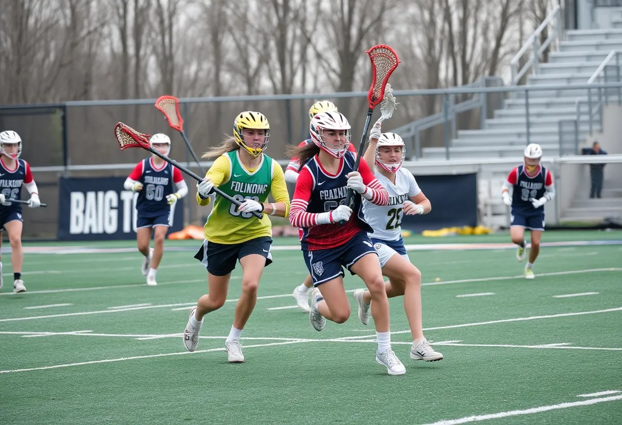 Le Moyne College men's lacrosse team playing against Detroit Mercy
