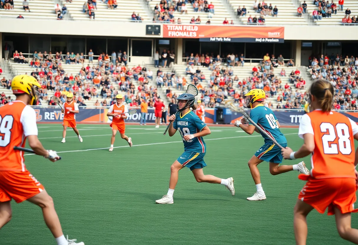 Le Moyne men's lacrosse team in action during their game against Detroit Mercy.