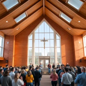 Community gathering at the grand opening of Loyola High School Chapel