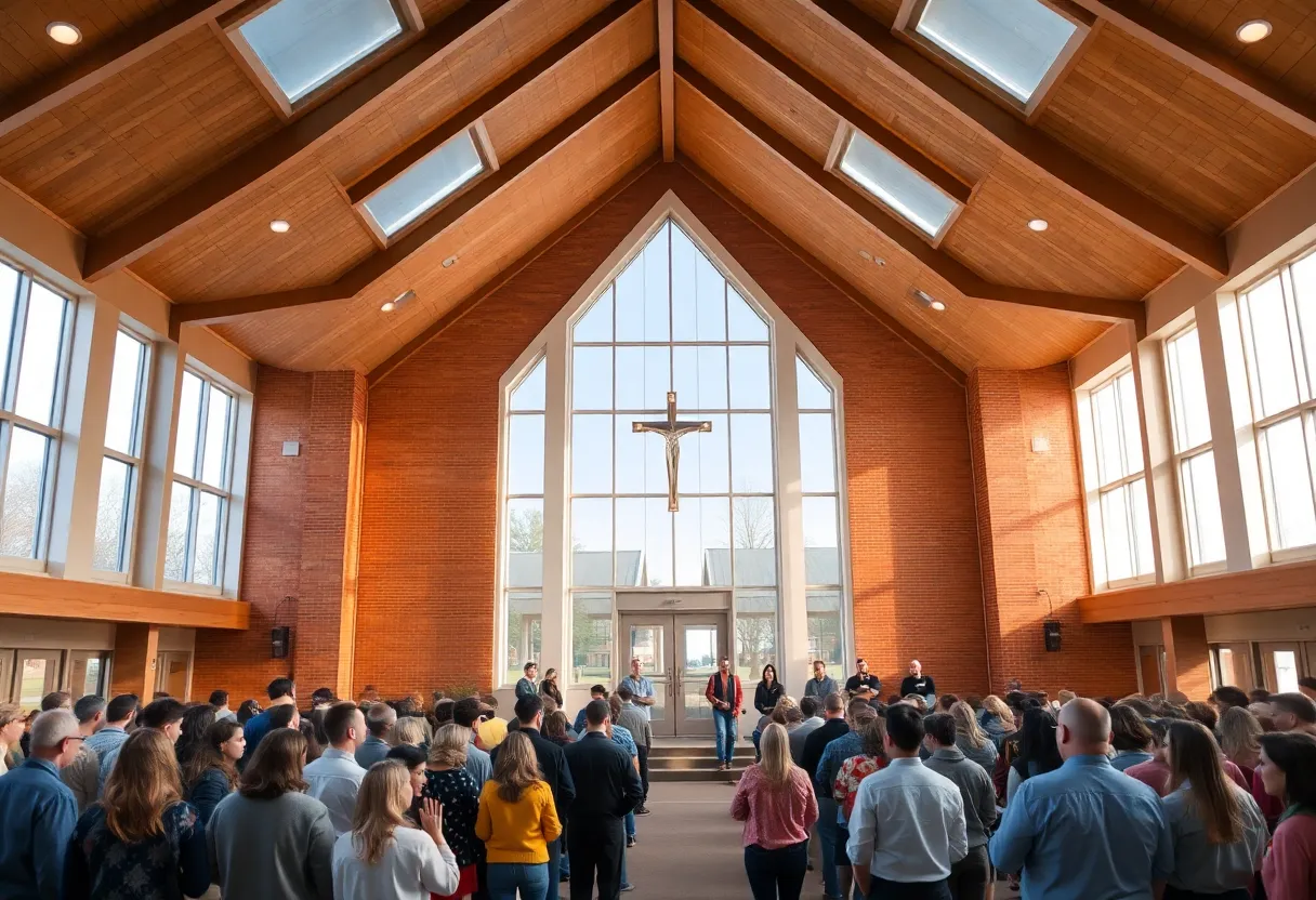Community gathering at the grand opening of Loyola High School Chapel