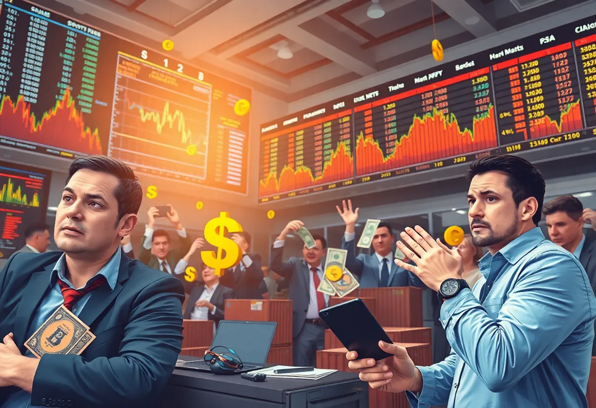 Financial market fluctuation illustrated with charts and symbols