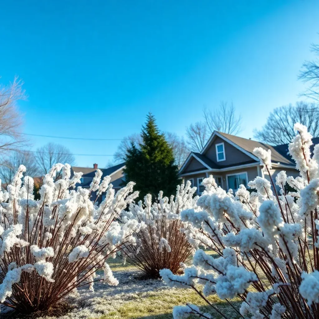 A Metro Detroit neighborhood with plants covered to protect from frost