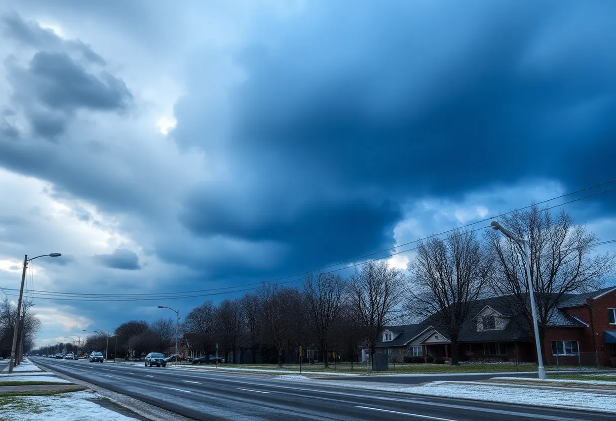 Dramatic weather changes in Metro Detroit with storm clouds and frost