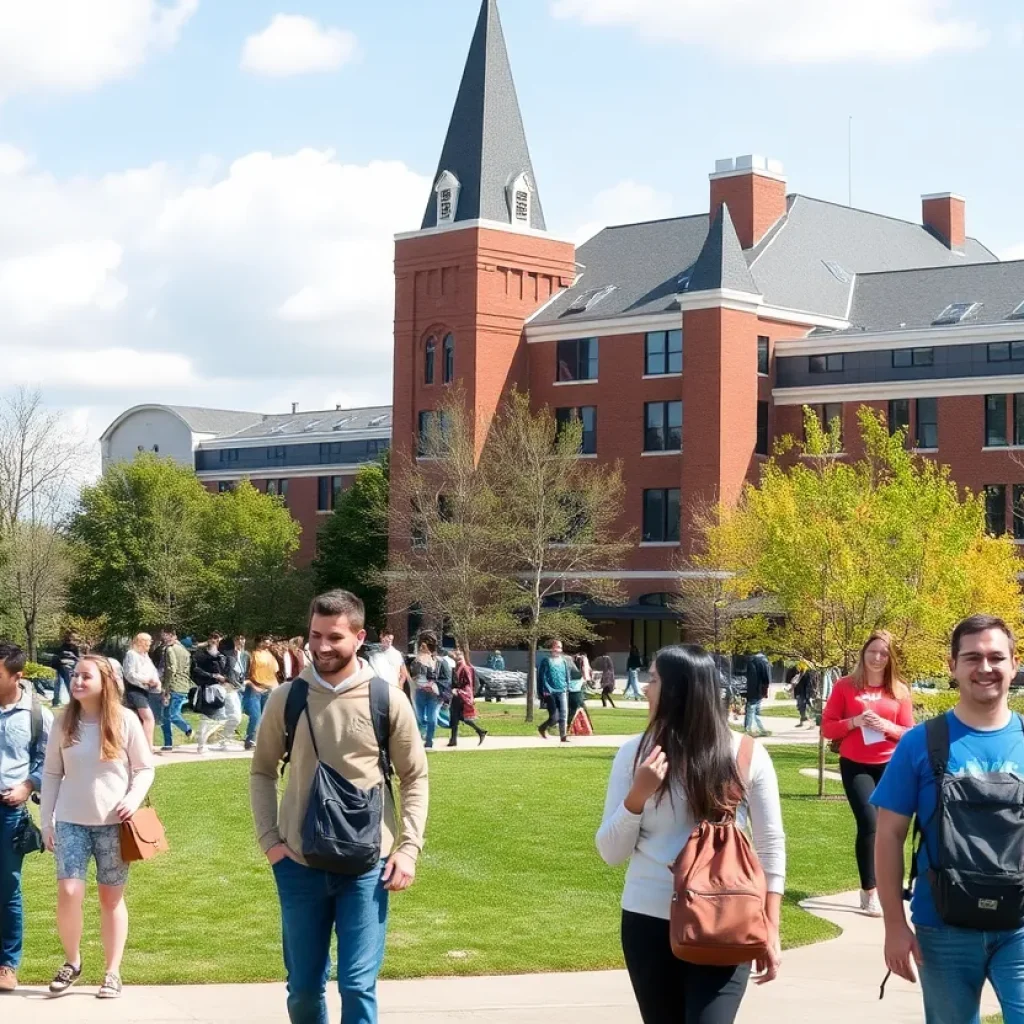 Students on a college campus in Michigan