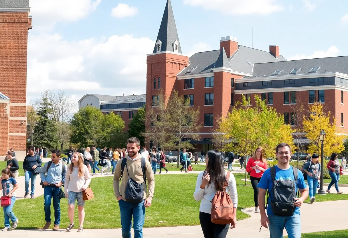 Students on a college campus in Michigan