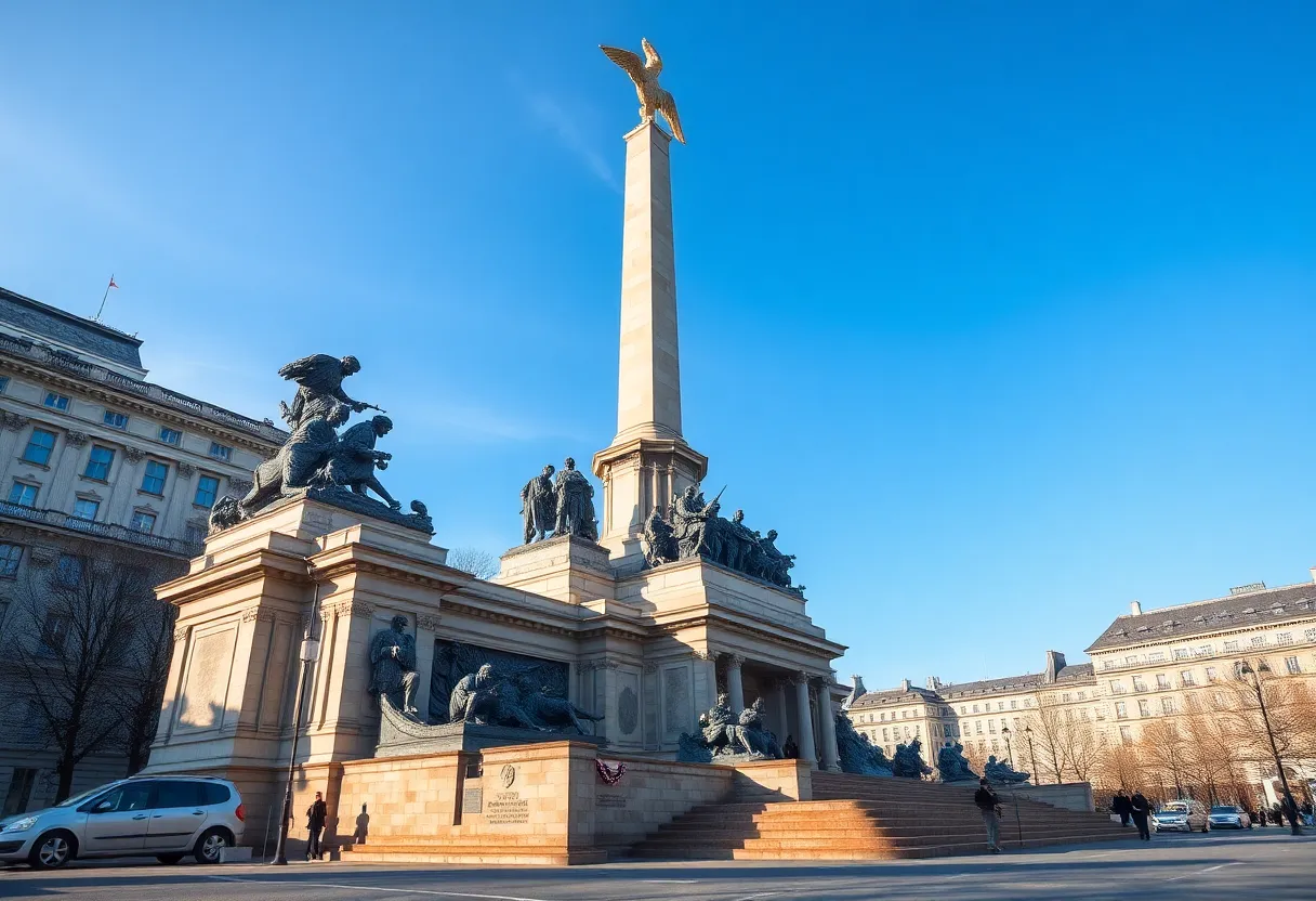 The Michigan Soldiers' and Sailors' Monument in Detroit, showcasing its grandeur and detailed sculpture.