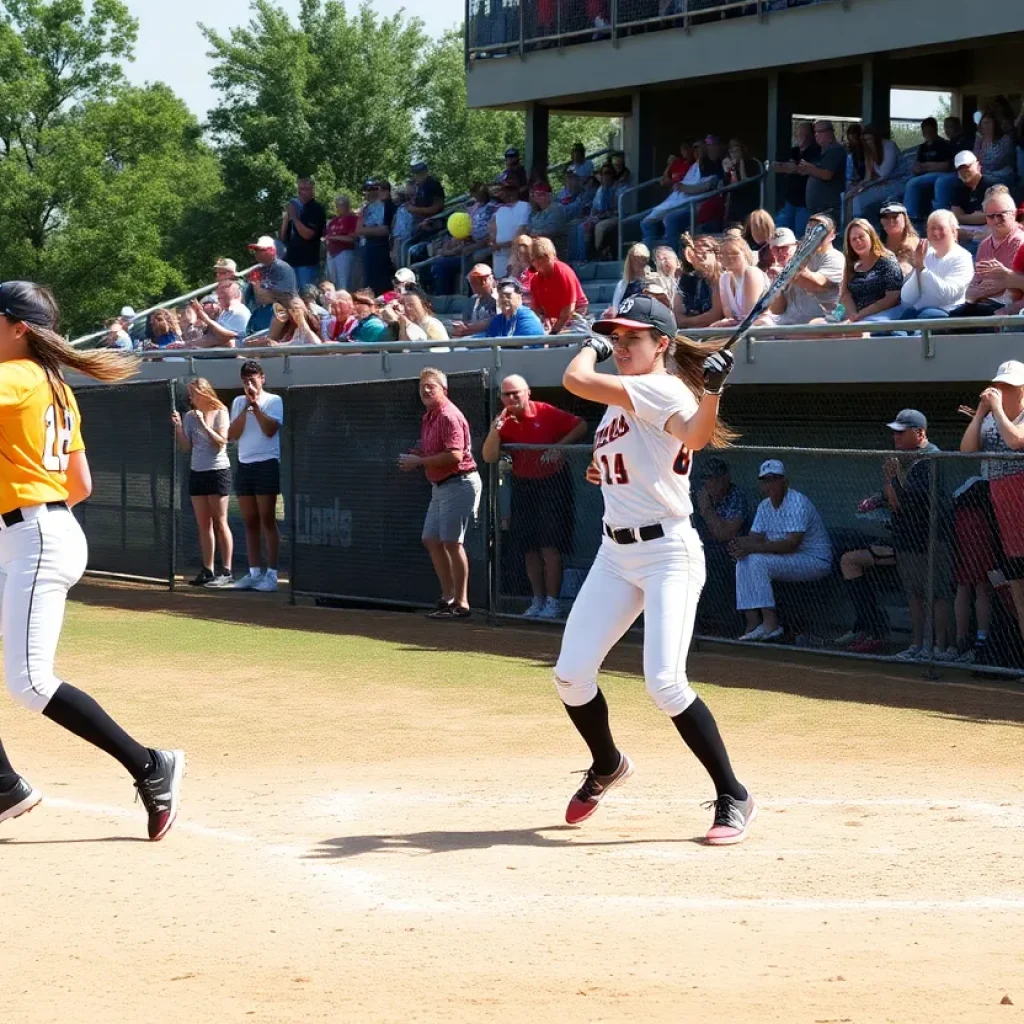 Michigan State softball team celebrating a victory during a game.