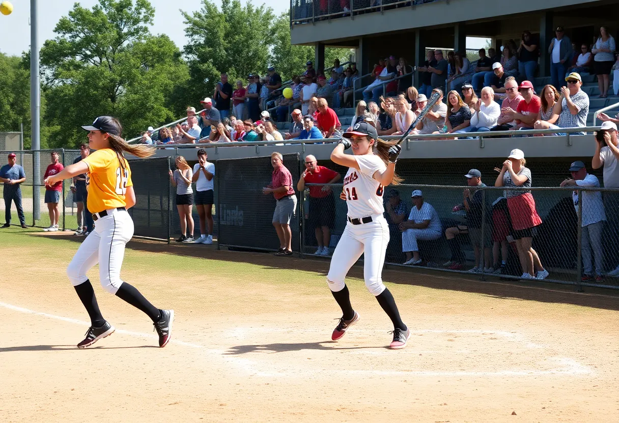 Michigan State softball team celebrating a victory during a game.