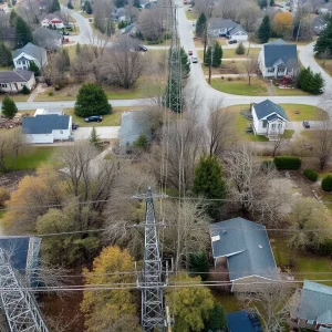 Storm damage in Michigan with downed power lines and trees