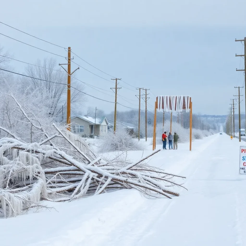 Impact of ice storm in Northern Michigan with downed power lines and community support