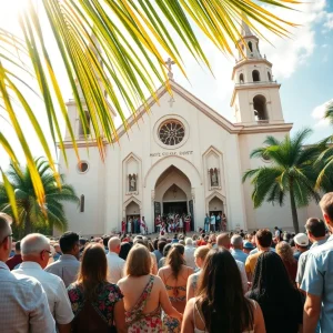 Congregation celebrating Palm Sunday Mass outside the Cathedral