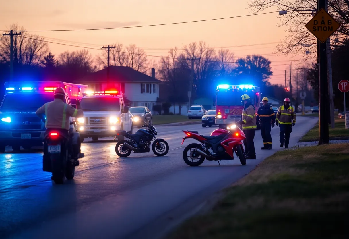 Emergency responders attending to a motorcycle accident scene in Redford Township