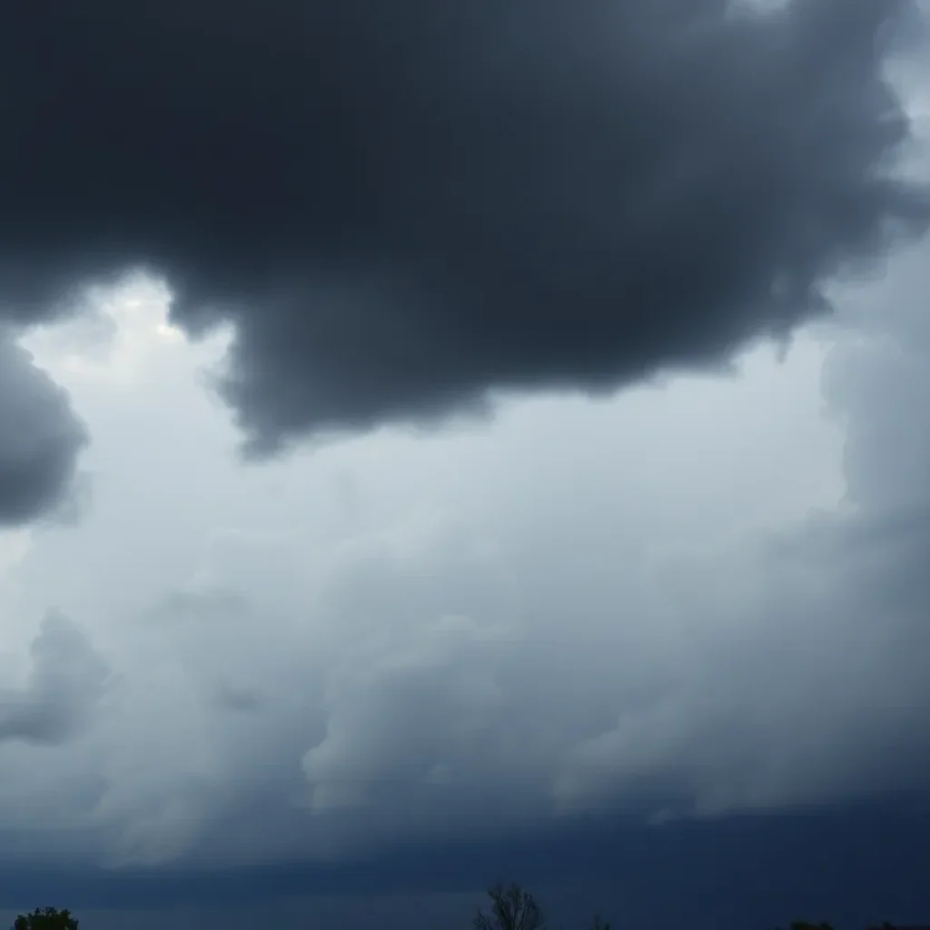 Dark storm clouds gathering over Southeast Michigan indicating severe weather