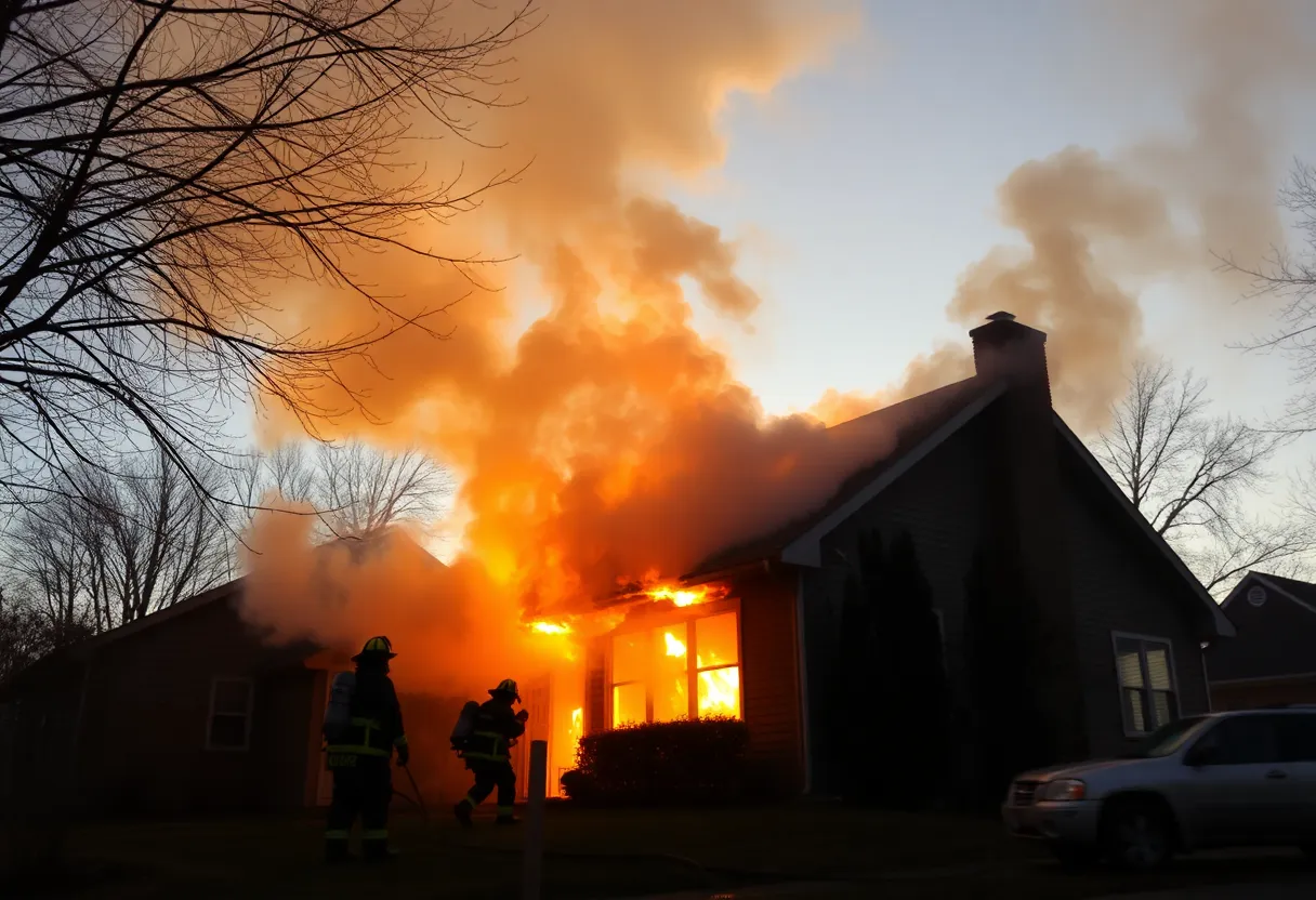 Firefighters battling a fire at a residential home in Southwest Detroit