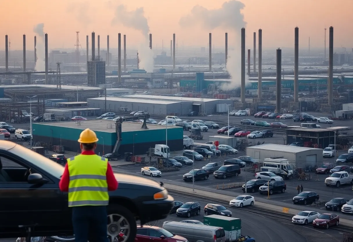 Industrial landscape of Stellantis plants in Detroit during layoffs