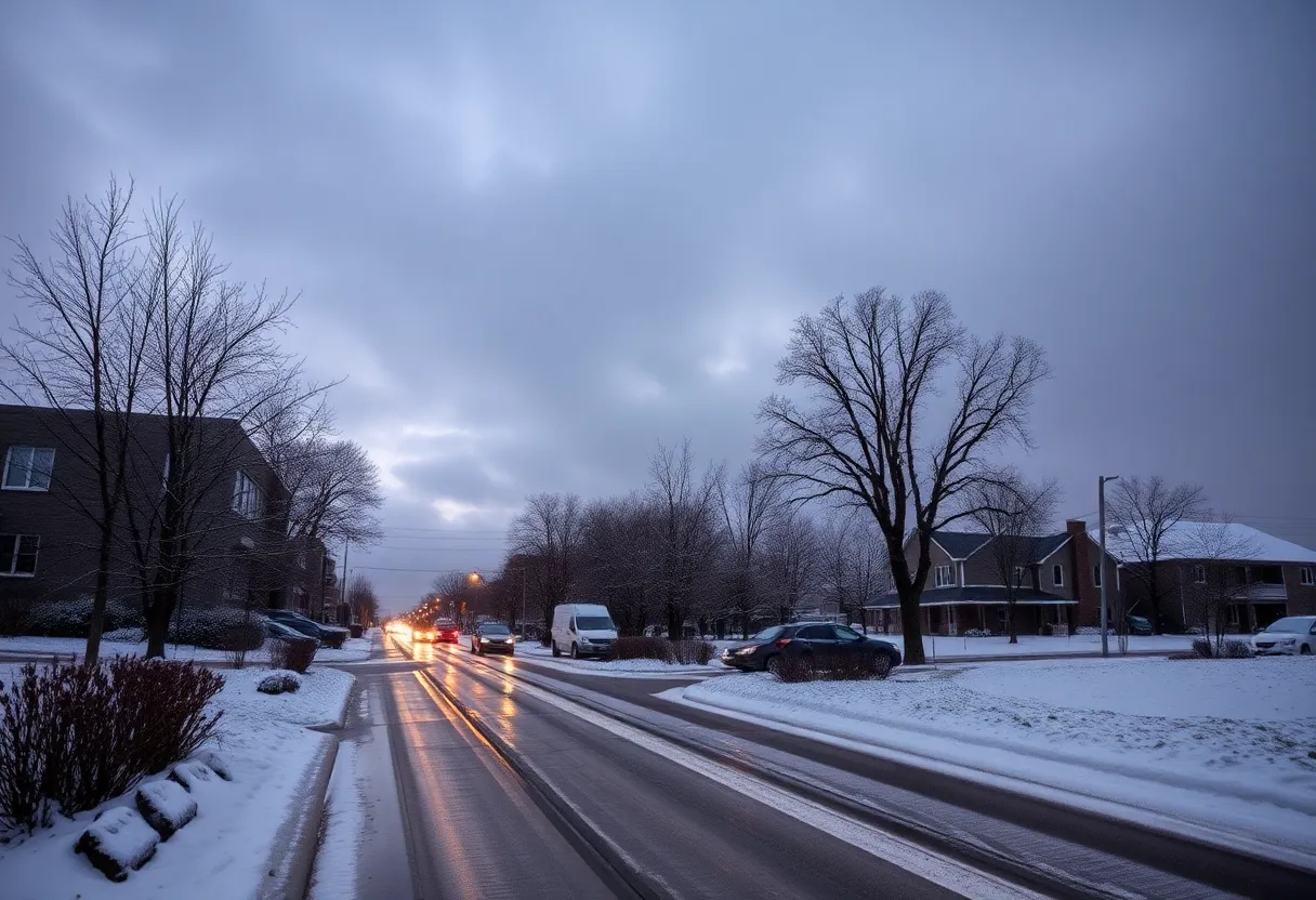 Chilly weather in Metro Detroit showing rain and snow.