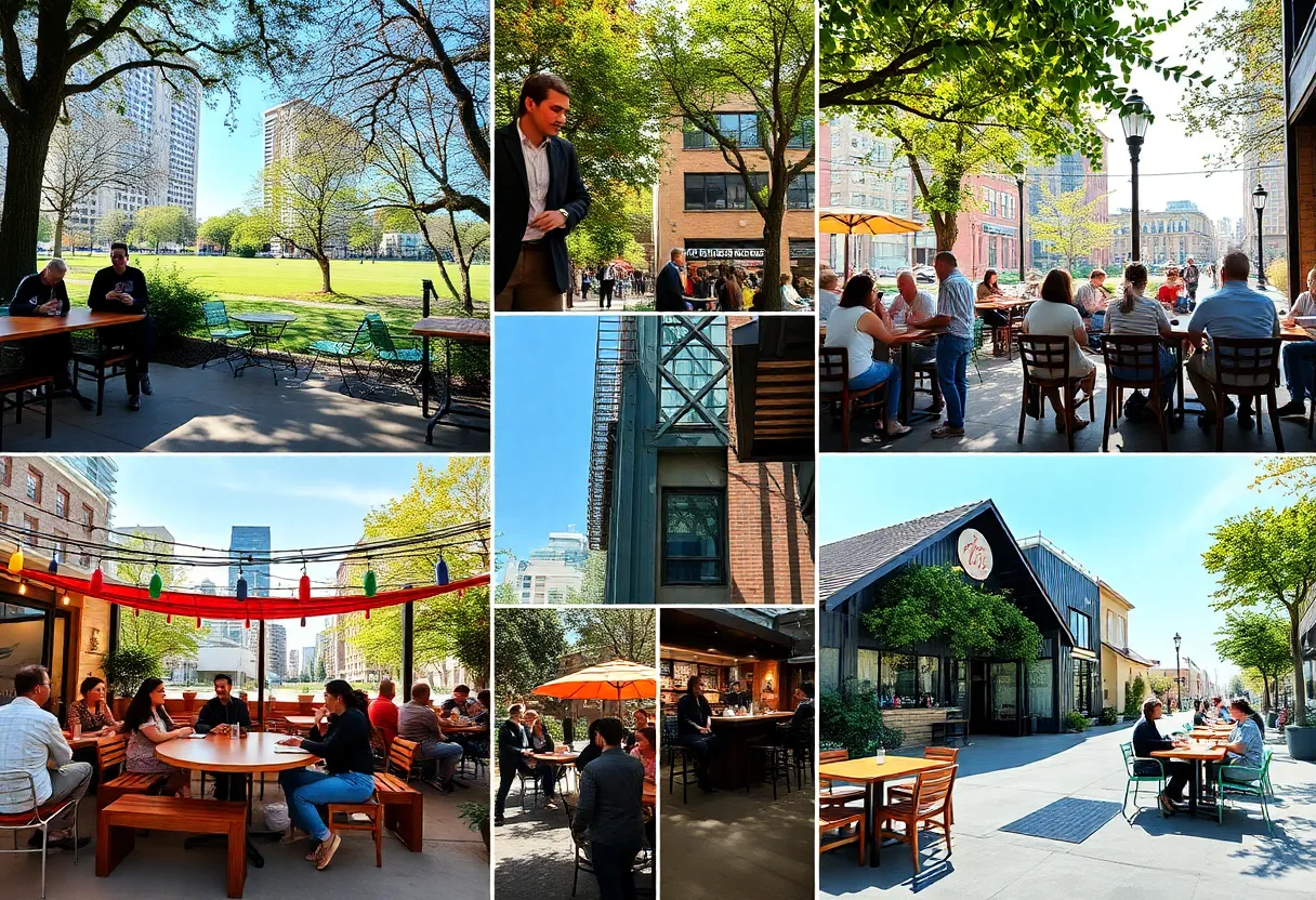 Collage of socializing spots in Detroit