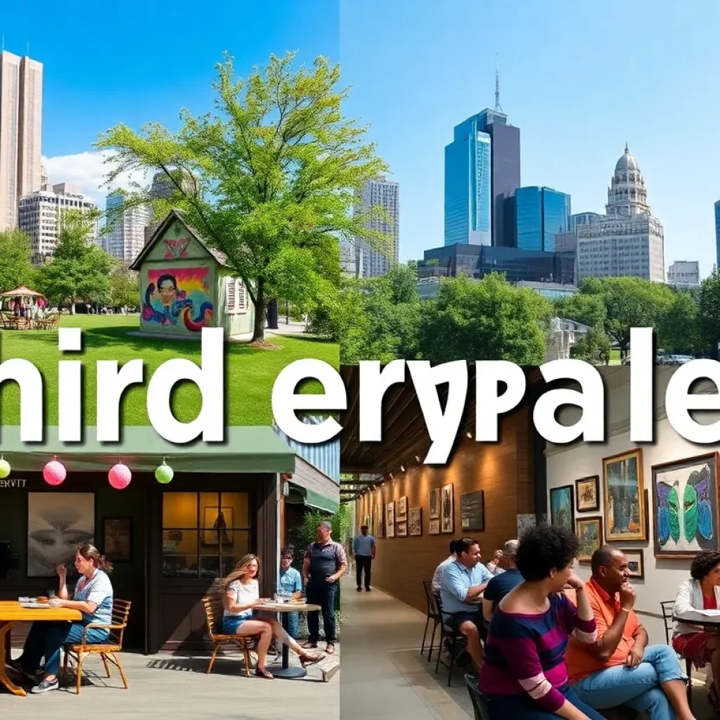 Collage of various 'third places' in Detroit featuring parks, cafes, and community events.