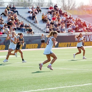 Women's lacrosse players in action during a match.