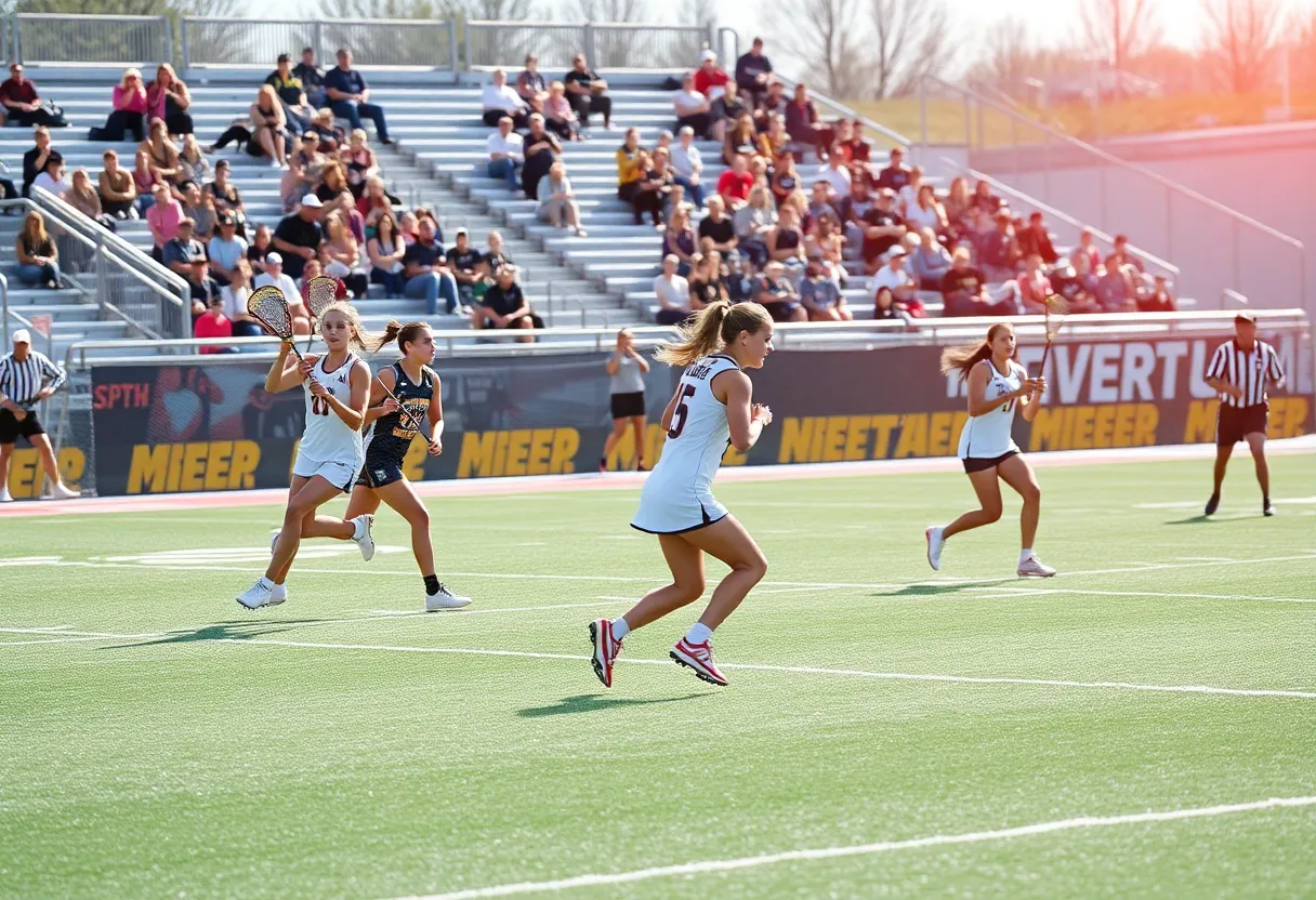 Women's lacrosse players in action during a match.