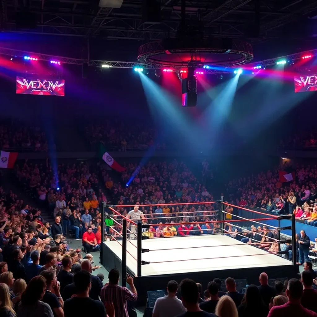 Wrestling arena packed with fans during WWE event
