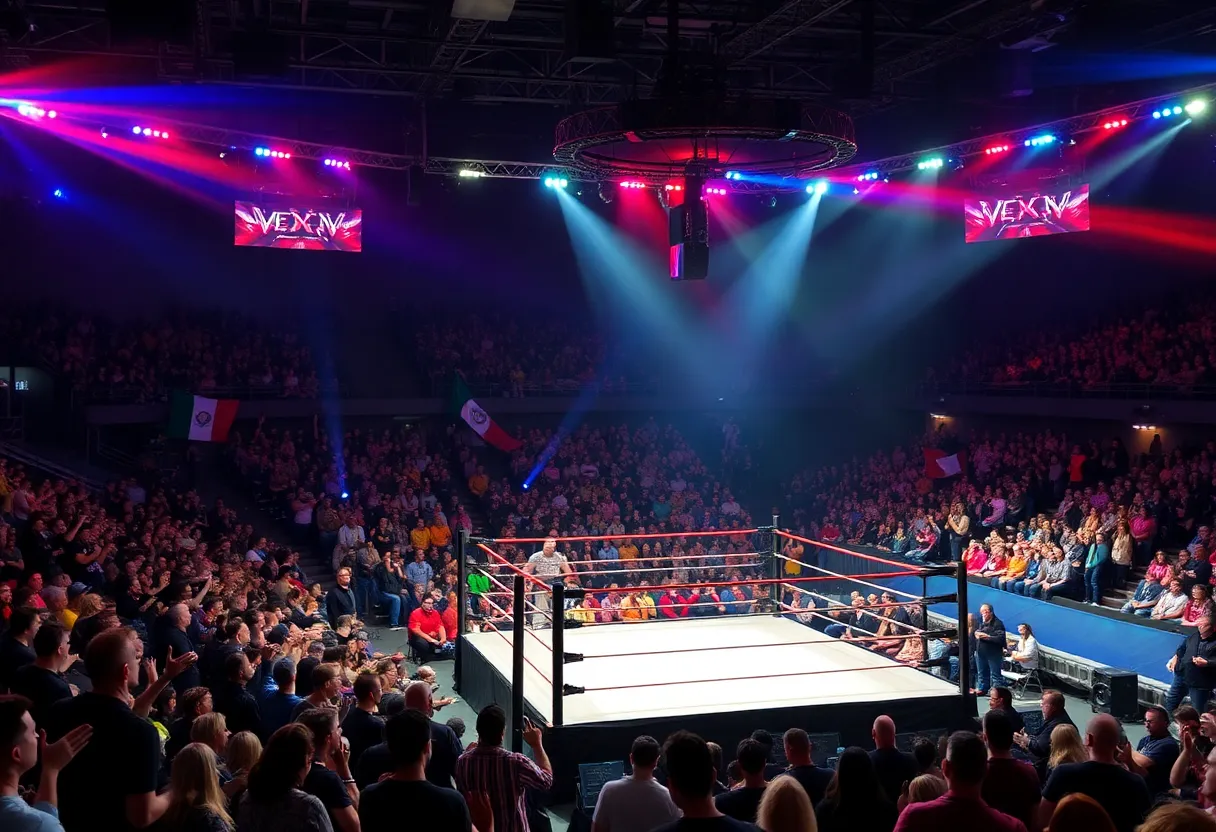 Wrestling arena packed with fans during WWE event