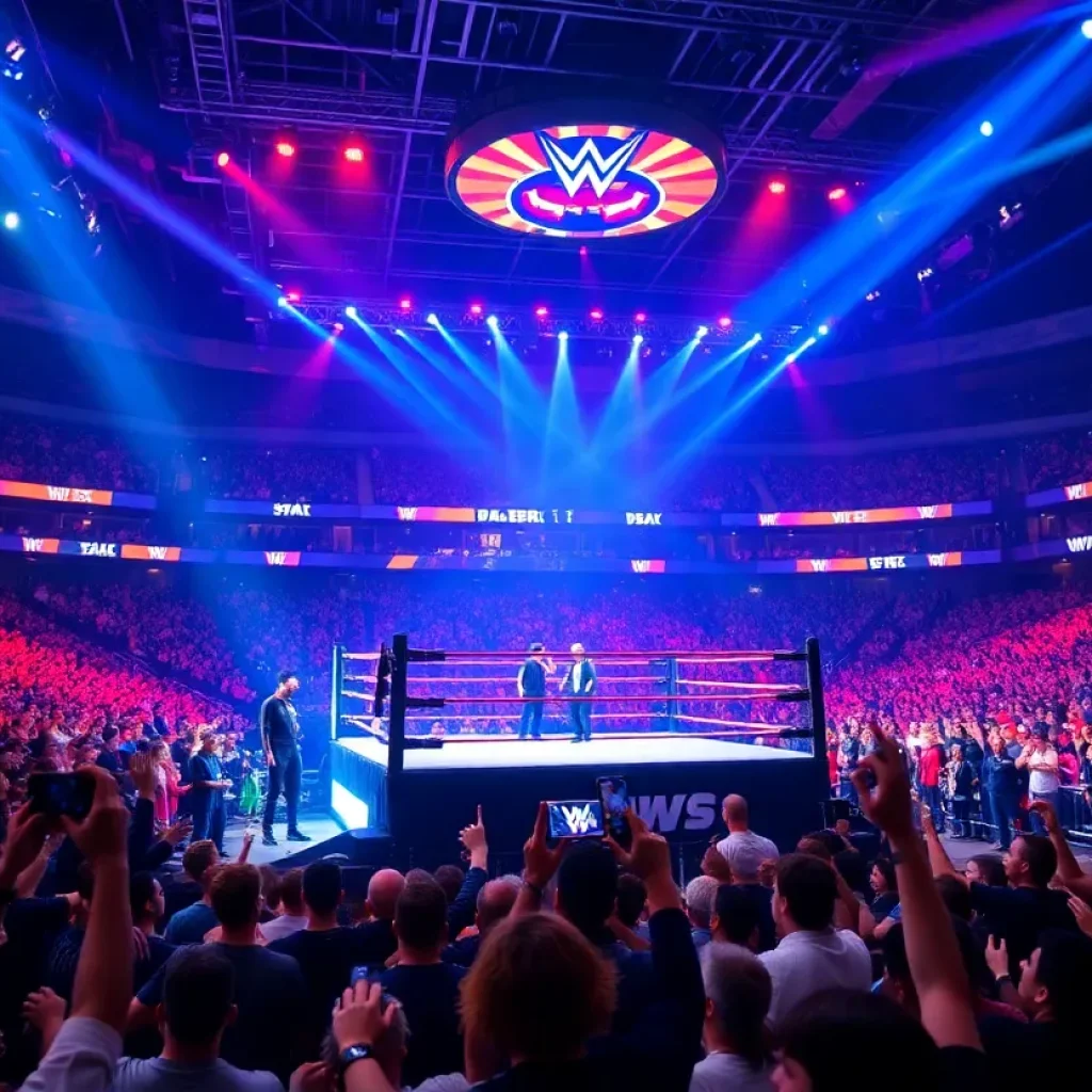 Live WWE Monday Night Raw event in Detroit with fans cheering