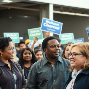 Community members at a rally supporting political change in Michigan 13th District.