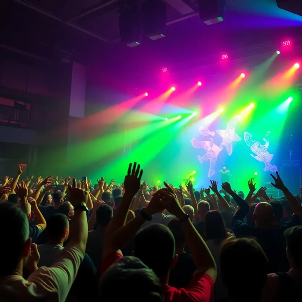 Audience at the Cash Money Millionaires concert with artists performing on stage