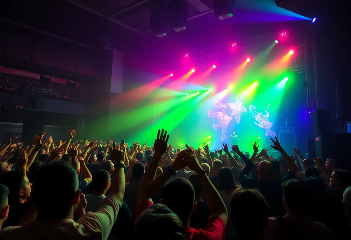 Audience at the Cash Money Millionaires concert with artists performing on stage