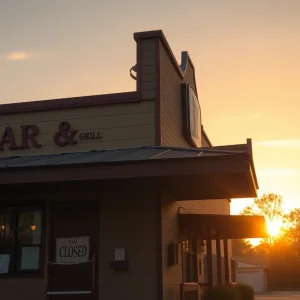 Exterior of Michigan Bar and Grill with a closed sign