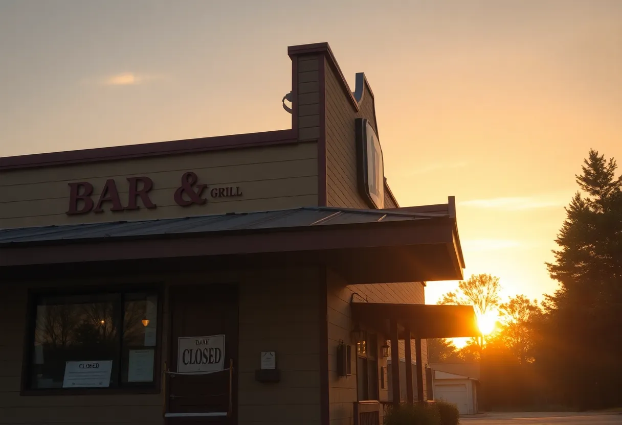 Exterior of Michigan Bar and Grill with a closed sign