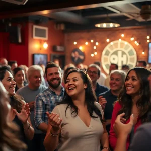 Audience enjoying a stand-up comedy show at the Comedy Bar in Detroit.