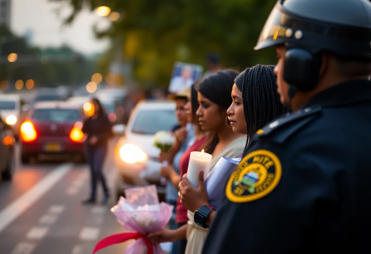 A community gathering representing mourning and reflection after a tragic hit-and-run incident.