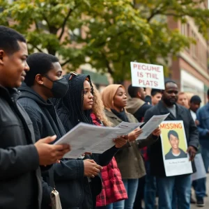 Neighbors and community members gather to support search efforts for a missing teenager in Detroit.