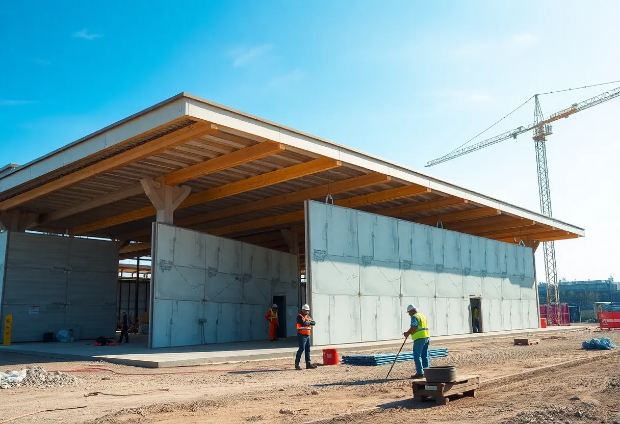 View of the Coolidge terminal under redevelopment in Detroit, showcasing modern architecture and construction activity.