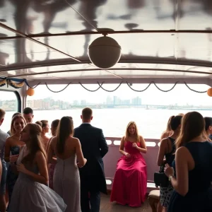 Students enjoying the nautical-themed prom on the Detroit Princess Riverboat