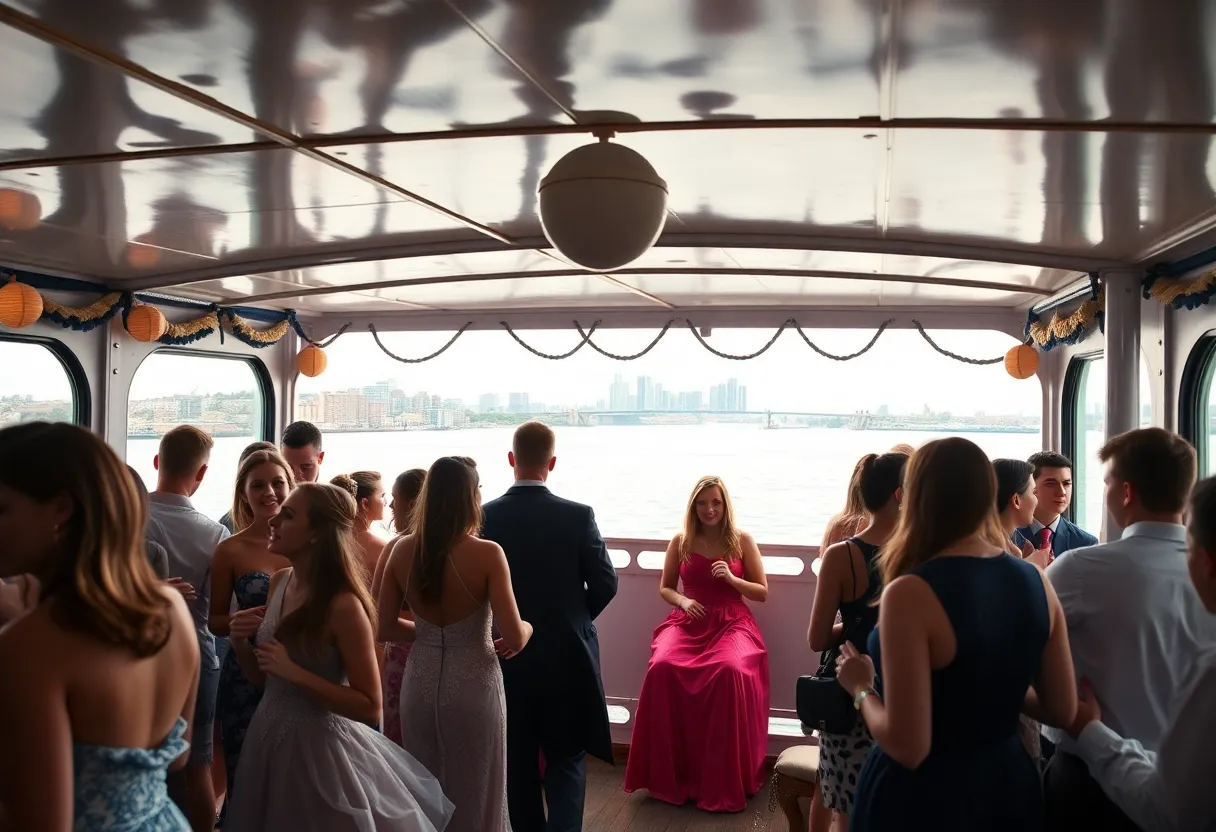 Students enjoying the nautical-themed prom on the Detroit Princess Riverboat
