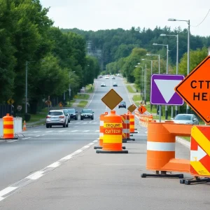 Construction on Delton road with detour signs