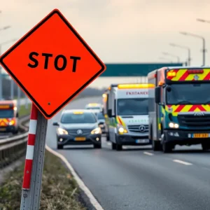 Emergency vehicles responding to a highway accident