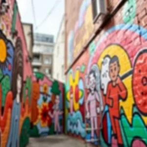 Vibrant mural from the Arts Alleys Initiative in Detroit