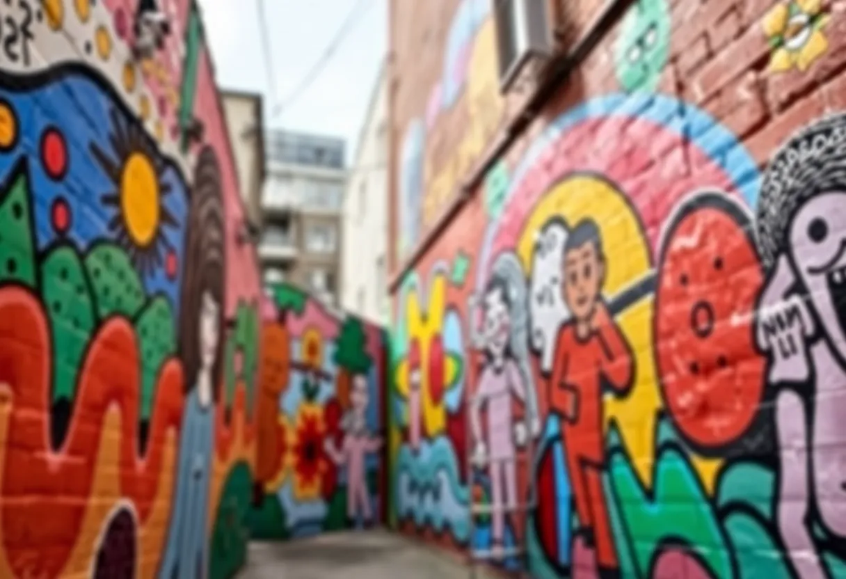 Vibrant mural from the Arts Alleys Initiative in Detroit