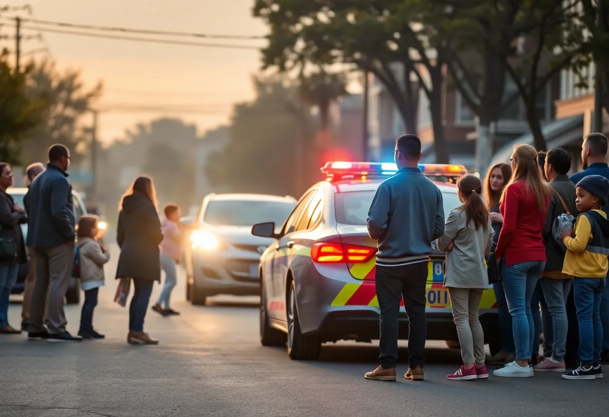 Community members and police responding to a child safety incident