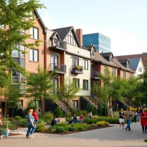 Community land trust housing in Detroit with residents engaged in activities.