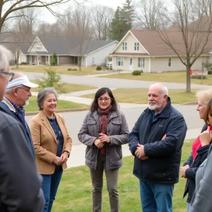 Residents in a suburban Detroit neighborhood discussing safety issues and community concerns.