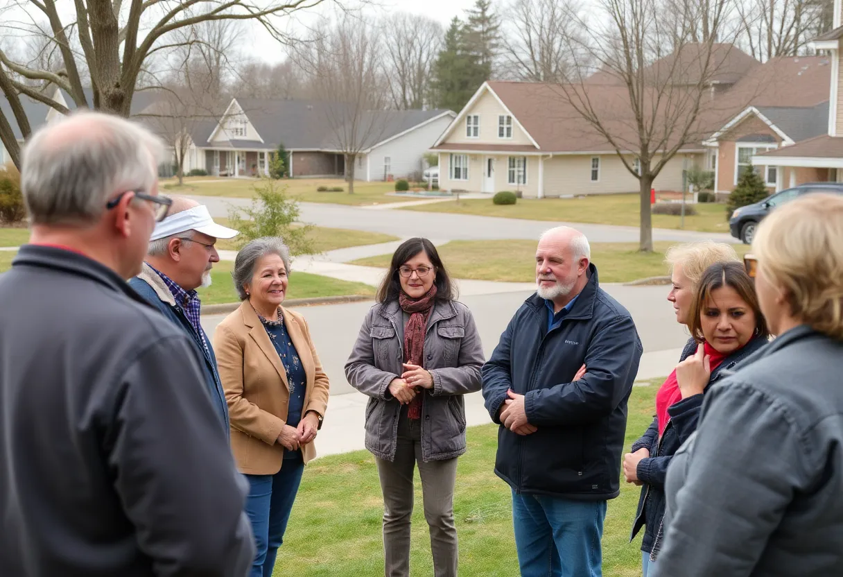 Residents in a suburban Detroit neighborhood discussing safety issues and community concerns.