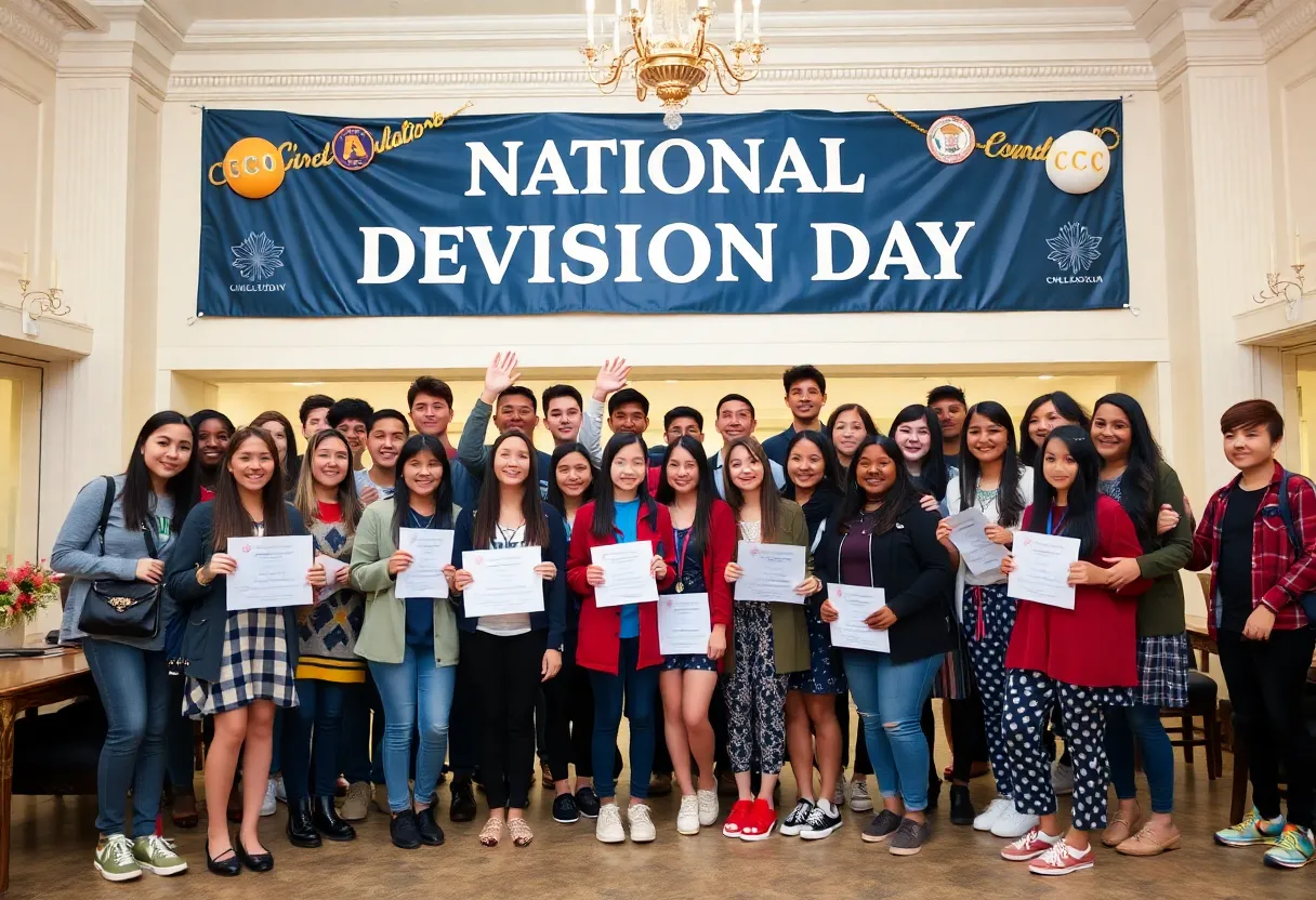 Students celebrating National College Decision Day at Detroit Cristo Rey High School